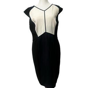 Ann Taylor Petite Colorblock Sheath Dress Women’s Sz 10P Cap Sleeve Black &Navy
